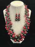Red and Green Pearl Wire Crochet Bib Necklace 