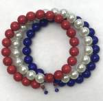 USA Flag Colors Red, White and Blue Memory Wire Bracelet 