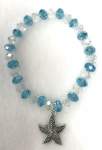 Turquoise and White Crystal Elasticized Bracelet with Starfish Charm 