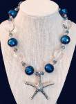 Sapphire and White Crystal Necklace with Silvertone Starfish Pendant 