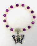 Purple and White Elasticized Bracelet with Butterfly Charm 