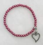 Pink Pearl Elastcized Bracelet with Heart Charm 