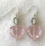 Pink Glass Heart Earrings 