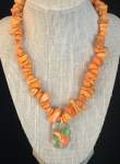 Orange Howlite Necklace with Hand Painted Citrus Theme Pendant 