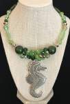Green Memory Wire Necklace with Seahorse