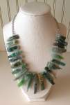 Green Agate Stone Graduated Necklace with crystal spacers