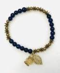 Navy Blue and Gold Bracelet with Gold Charms 