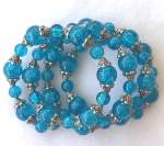 Turquoise and Silvertone Beaded Memory Wire Bracelet 