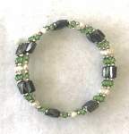 Green and White Memory Wire Bracelet 