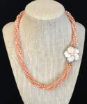 Peach Coral Triple Strand Necklace with Side Clasp  