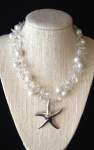 Double Strand White Pearl and Crystal Necklace with Starfish Pendant 