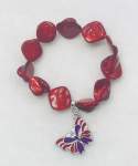 Red Shell Elasticized Bracelet with Butterfly Charm 