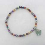 Multi Pearl Elasticized Bracelet with Green Butterfly Charm 