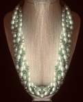 Five Strand Green Pearl and Crystal Necklace 