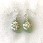 Green Smoked Glass Earrings with Shell Charms 