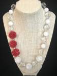 White Crystal Necklace with Red Rose Accents 