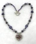 Purple Crystal Necklace with Purple Glass Heart Pendant 