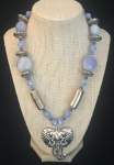 Baby Blue and Silver Necklace with Elephant Pendant 