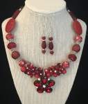 Red Memory Wire Necklace with Floral Pendant 