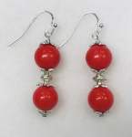 Coral Bead and Pewter Earrings 