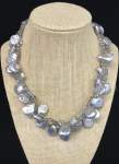 Grey Coin Pearl and Crystal Necklace 