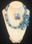Turquoise Bead Necklace Set with Shell Floral Cluster and matching earrings 