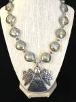 Beige Crystal Necklace with Pewter Angel Pendant 