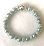 Turquoise and Silver Beaded Elastic Bracelet 
