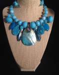 Turquoise Memory Wire Necklace with Shell Pendant 