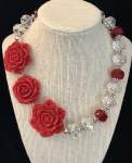 Red Rose and White Crystal Necklace 