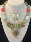 Green and Orange Memory Wire Necklace 
