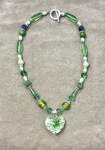 Green Crystal and Pearl Necklace with Glads Heart Pendant 