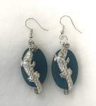 Turquoise Frosted Glass Earrings with Silvertone Alligator 