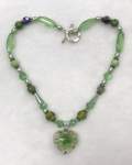 Green Crystal Necklace with Green Glass Heart Pendant 