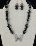 Black and Grey Agate Necklace with Butterfly Clasp