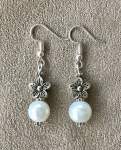 White Pearl and Floral Earrings 