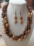 Triple Strand Wood Bead Necklace 