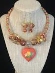 Orange and Yellow Memory Wire Necklace Set with Citrus Theme Heart Pendant 
