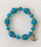 Turquoise Glass Bead Elasticized Bracelet with Anchor Charm 