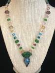 Multi-colored Crystal Necklace with Glass Floral Pendant 
