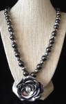 Grey Magnetic Bead Necklace with Floral Pendant 