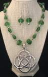 Green Crystal Necklace Set with Pewter Celtic Knot Pendant 