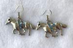 Silver Horse and Blue Crystal Earrings  a pair