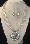 White Heart Crystal Necklace Set with Pewter Swirl Pendant 