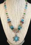 Multi-colored Crystal Necklace with Turquoise Turtle Pendant 