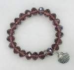 Purple Crystal Elasticized Bracelet with Shell Charm 