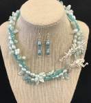 Triple Strand Turquoise Pearl and Crystal Neywith Mermaid Clasp 