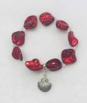 Red Shell Elasticized Bracelet with Shell Charm 