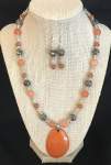Orange and Brown Agate Necklace with Orange Oval Pendant 