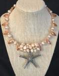 Peach Pearl and Crystal Memory Wire Necklace with Starfish Pendant 